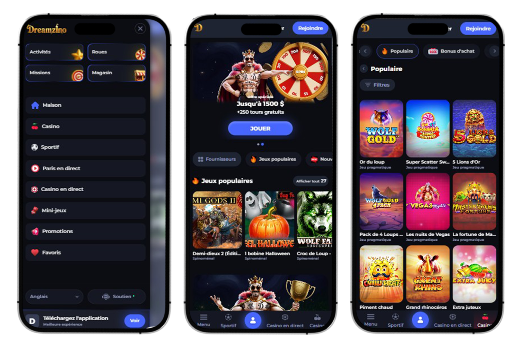 Dreamzino Casino Version mobile