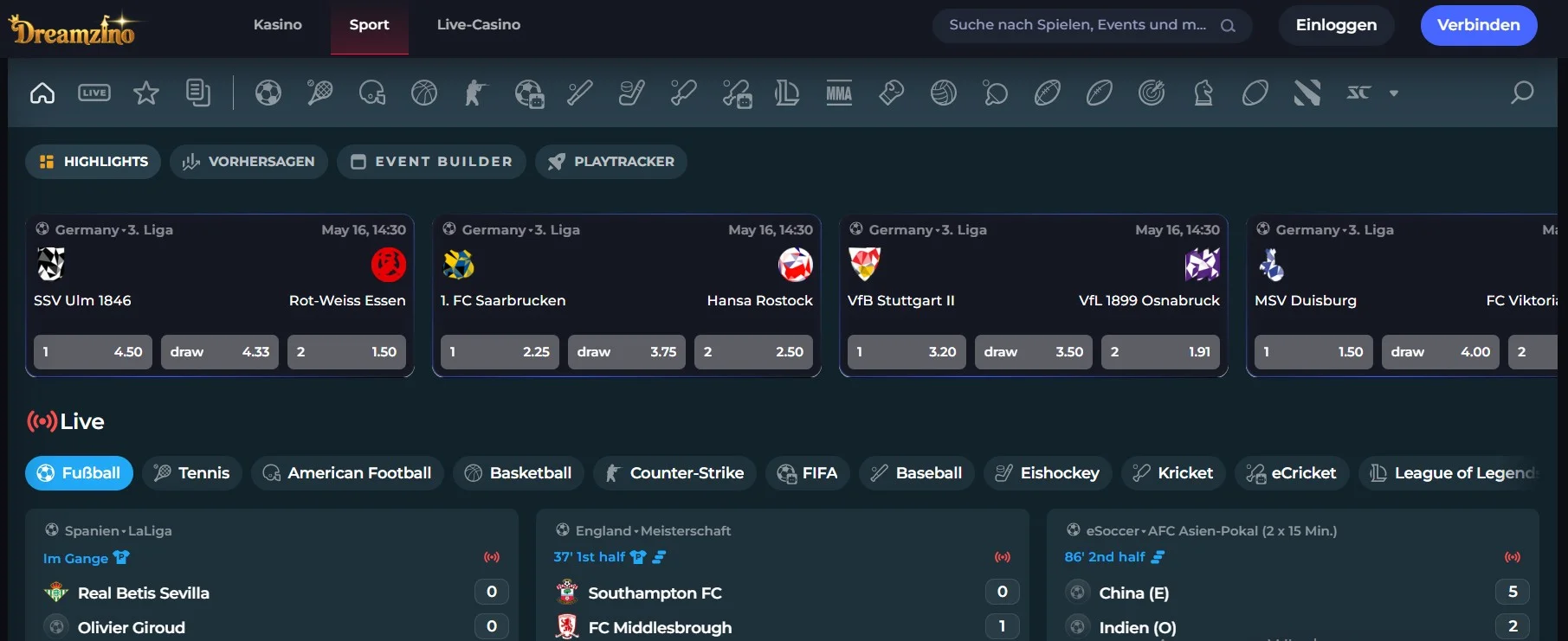Dreamzino Casino Sportwetten